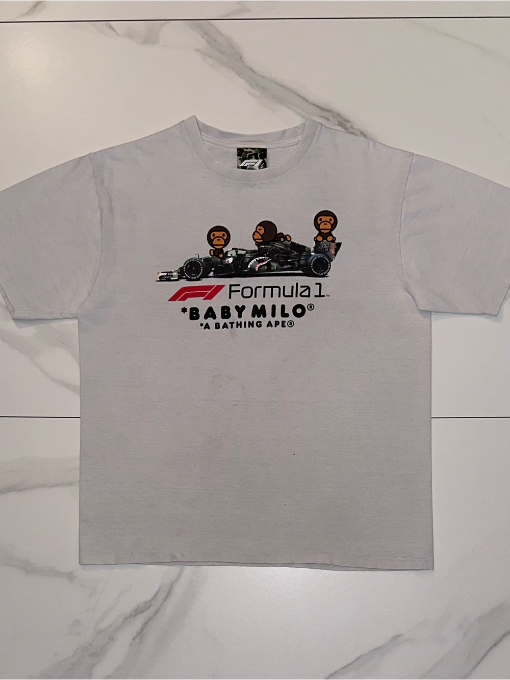 BAPE x F1 Baby Milo Photo Tee Grey Size Large